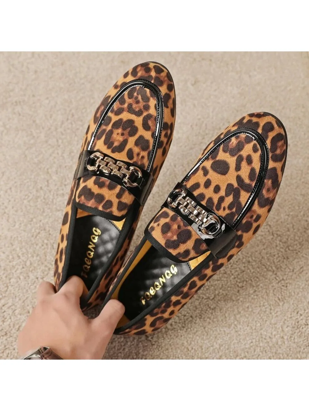 Men's Leopard Velvet Gold Horse Bit Classic Loafer Slip On Casual Dress Shoes